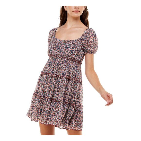 TRIXXI Dresses & Skirts - TRIXXI Womens Empire Waist Mini Dress Maroon Fitted Party Puff Sleeve Juniors L